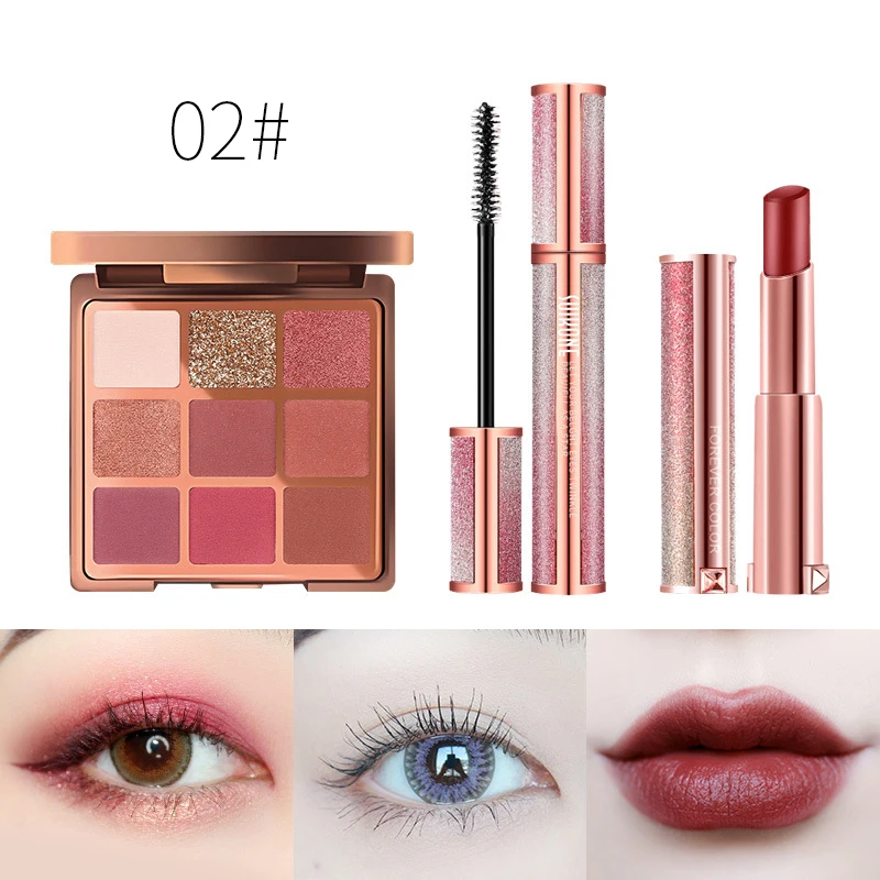 

3 Pcs/set Lipstick Eye Shadow Mascara Makeup Set Waterproof Long Lasting Cosmetics Lipstic Eyeshadow Makeup Set TSLM1