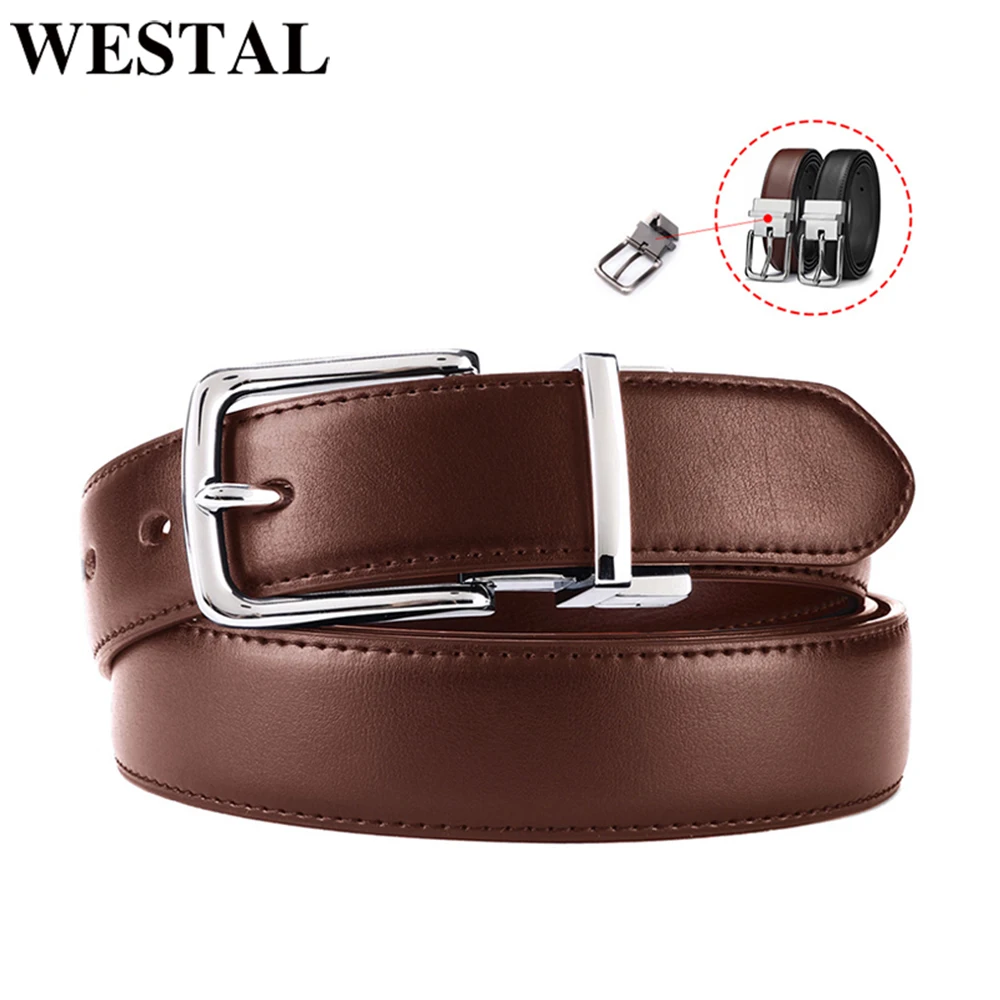 

WESTAL Genuine Leather Rotatable Button Luxury Strap Male Belts For Men New Fashion Classice Vintage Pin Buckle Leather Belt Mal
