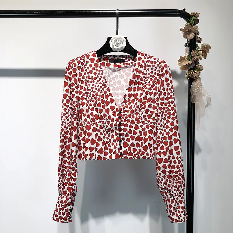 Красное сердце женские топы boho летние рубашки и блузки винтажный элегантный