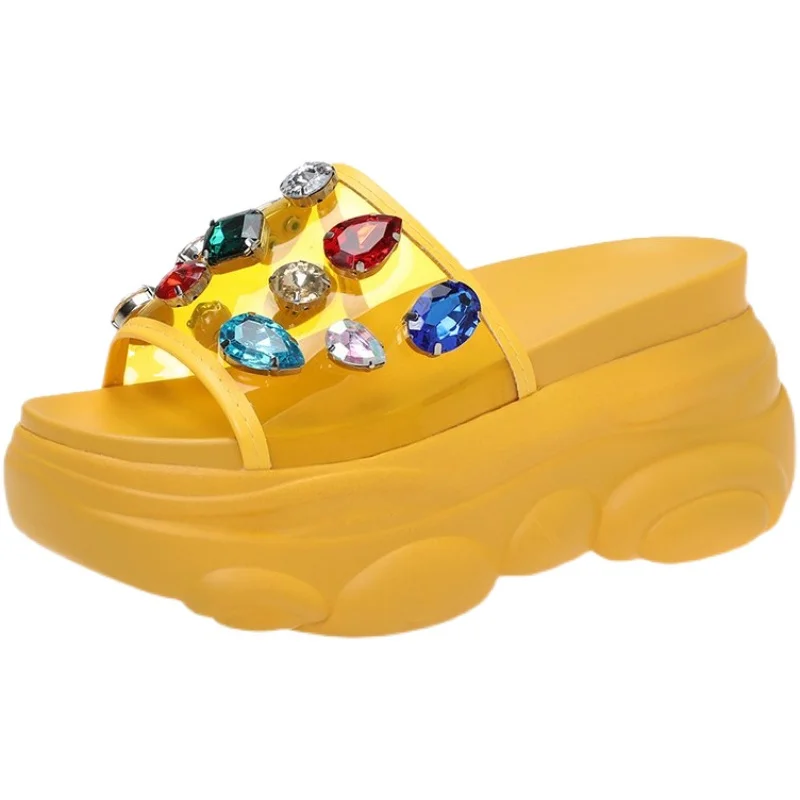 

High-Heeled Shoes Lady Ladies' Slippers Platform Luxury Slides Jelly Flip Flops On A Wedge Slipers Women Designer Glitter Summer