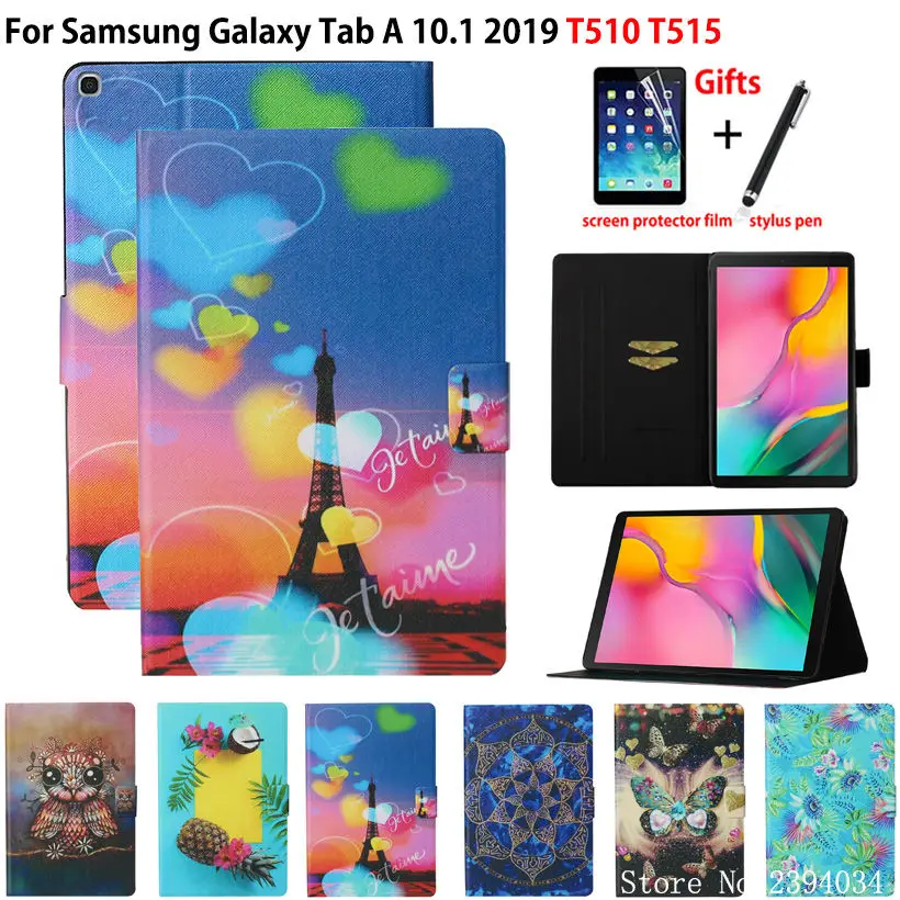 

SM-T510 Case Cover For Samsung Galaxy Tab A 10.1 2019 T510 T515 SM-T515 Funda Fashion Painted TPU PU Leather Stand Shell Capa