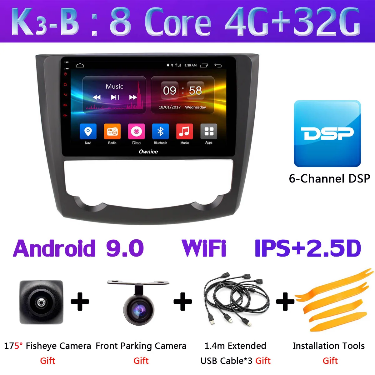 K3-B 360 ° панорамная 4 × камера 4G WiFi Android 9,0 4G+ 64G SPDIF DSP CarPlay Автомобильный мультимедийный плеер для Renault Kadjar- gps радио - Цвет: K3-B