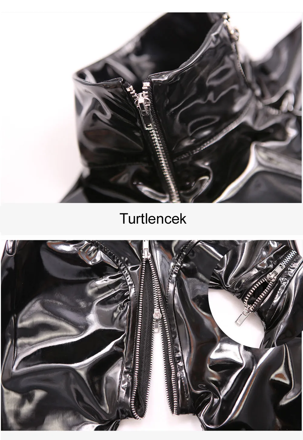 Женский комбидресс из ПВХ с высоким воротником и двойной молнией - купить по