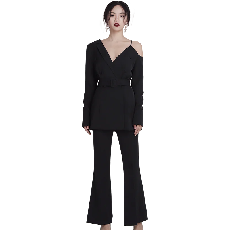 Женский офисный костюм-двойка Max Spri пикантный блейзер с открытыми плечами и