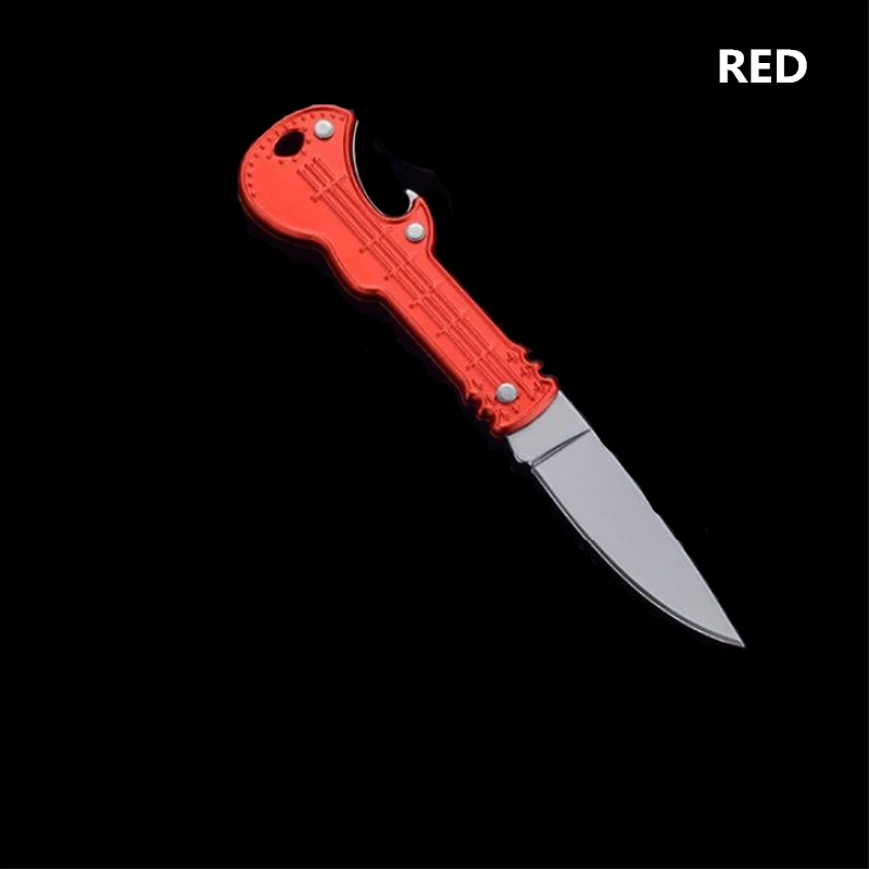 RED Креативный брелок в форме гитары, открывалка, складной нож из нержавеющей стали, многофункциональный брелок, инструмент для выживания на открытом воздухе, брелок, подарок - Color: RED