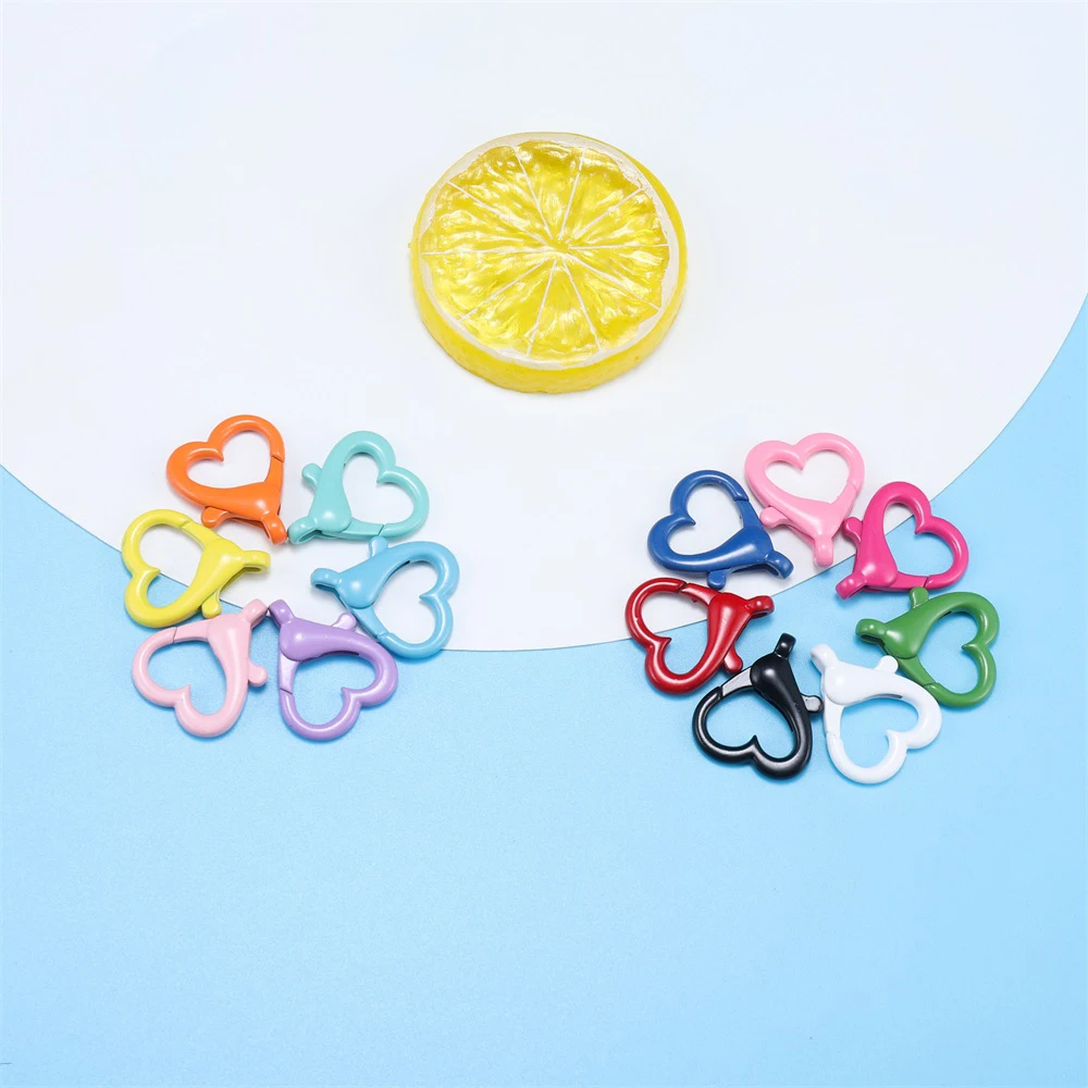 

10Pcs/Lot Colorful Alloy Heart Shape Lobster Clasp Key Chain Split Hooks Connector For DIY Jewelry Making Necklace Accessories