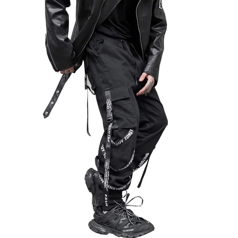 

2019 Autumn Men Streetwear Joggers Men Black Casual Ribbons Pockets Harem Men Pants Hip Hop Cotton Cargo Trousers ABZ542