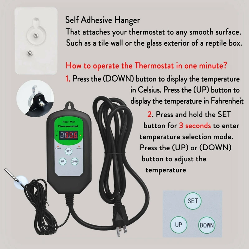 Digital Seedling Heat Mat Thermostat Temperature Controller for Seed Germination Reptiles and Brewing Setting Range Is 68-108 Fa |