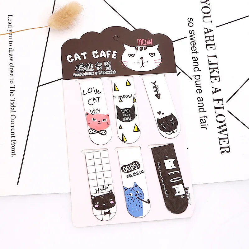 

6pcs /Set Kawaii Oreo Cat Cactus Magnetic Bookmarks Books Marker of Page Stationery School Office Supply Paper Clip