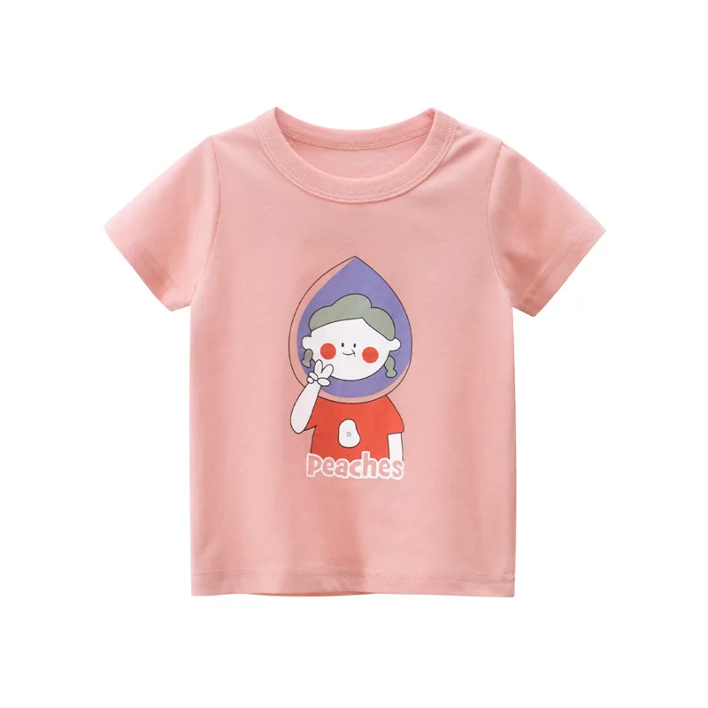 Girls cotton T-shirt children's top clothing short sleeve summer printed cartoon white yellow purple blu | Детская одежда и