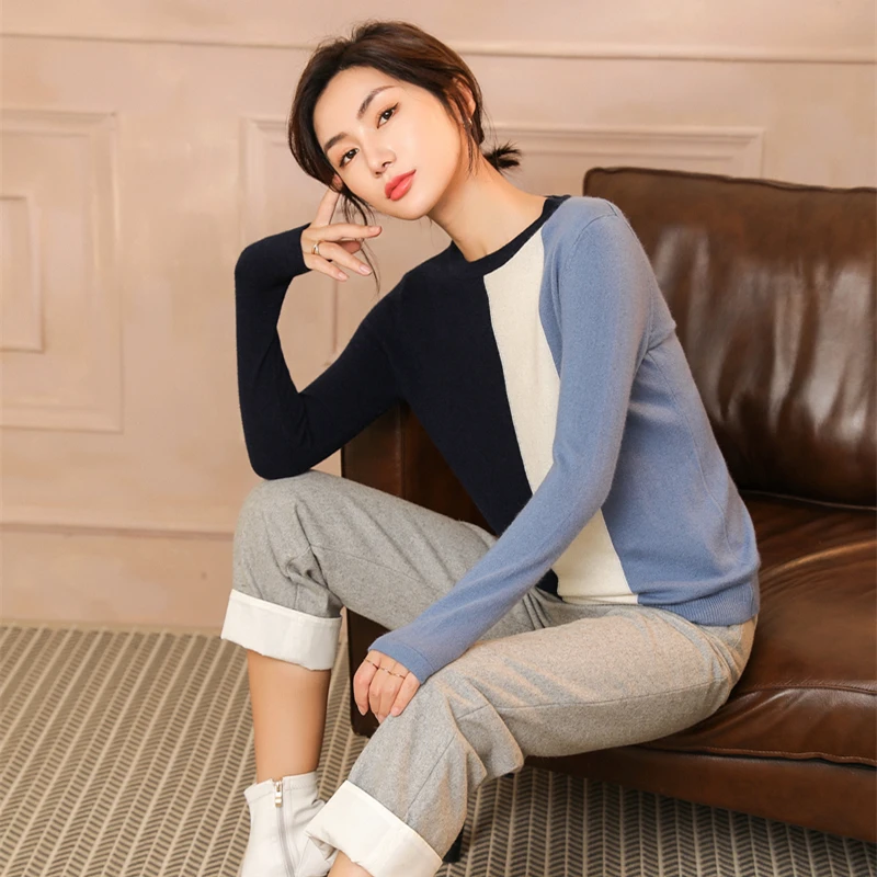 adishree woman winter Cashmere sweaters and auntmun knitted Pullovers High Quality Warm Patchwork thickening O-neck