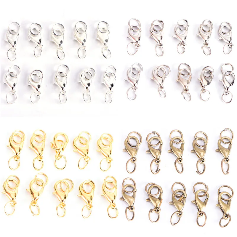 

Boho style Making Hook Ring Crimp End Spring Necklace Snap Chains connector set Beads 20Pcs Lobster Claw Clasps Jump Rings split