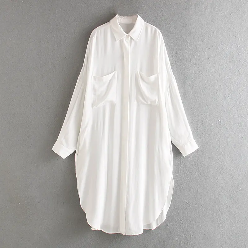 DAVE &amp DI Весенняя блузка для женщин с карманами одноцветная длинная blusas mujer de moda 2020