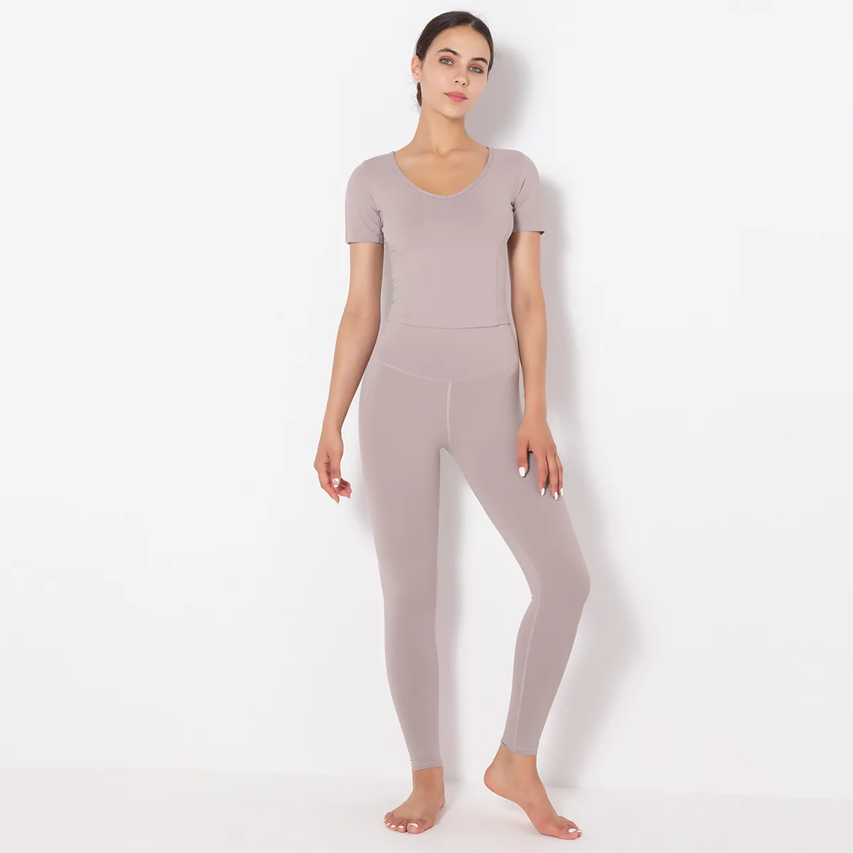

2/Pcs Nude Skin-Friendly Body Sculpting Yoga Set Gym Fitness Clothing Women Sportswear Workout Leggings Top Sport Clothes Suits