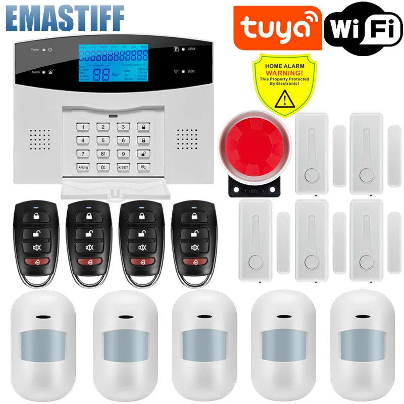 IOS Android APP Wired Wireless Home Security Tuya WIFI PSTN GSM Alarm System Intercom Remote Control Autodial Siren Sensor Kit