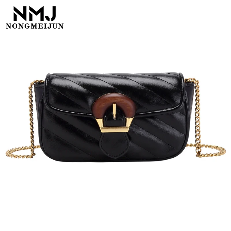 

Women's Shoulder Bag Fashion Chain Handbag High Quality PU Leather Belt Buckle Stripe Luxury Design Mini Crossbody Bag For Women