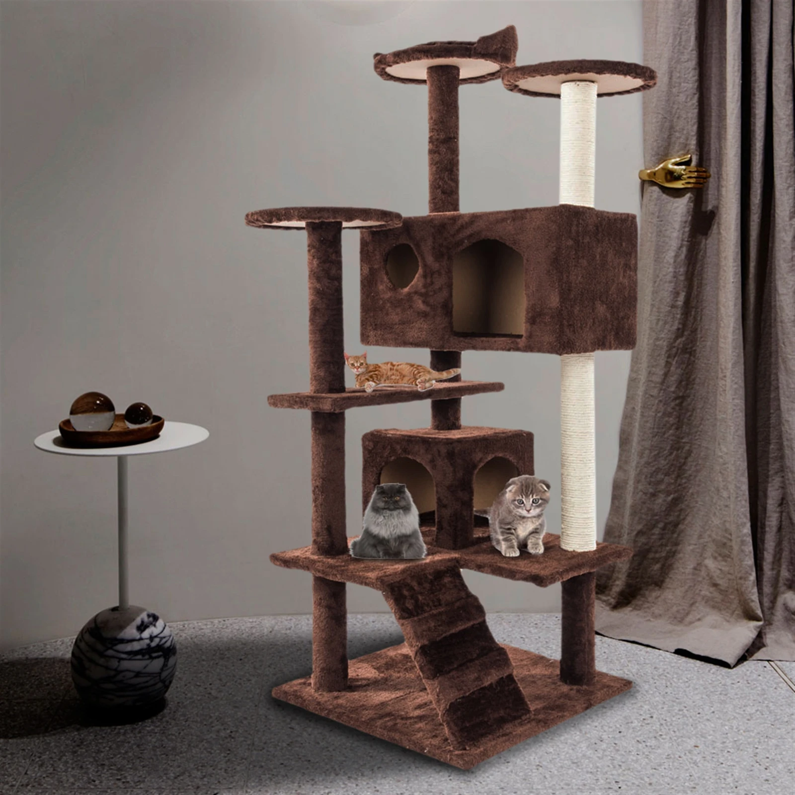 

Милая плюшевая башня для кошек, игрушки для скалолазания по дереву, домик для котят, прыгающая лестница, игрушечная Когтеточка, коричневый, ...