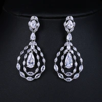 be8 clear shiny aaa cubic zirconia crystal big pendant earrings princess cut stone wedding bridal earring wholesale ae44