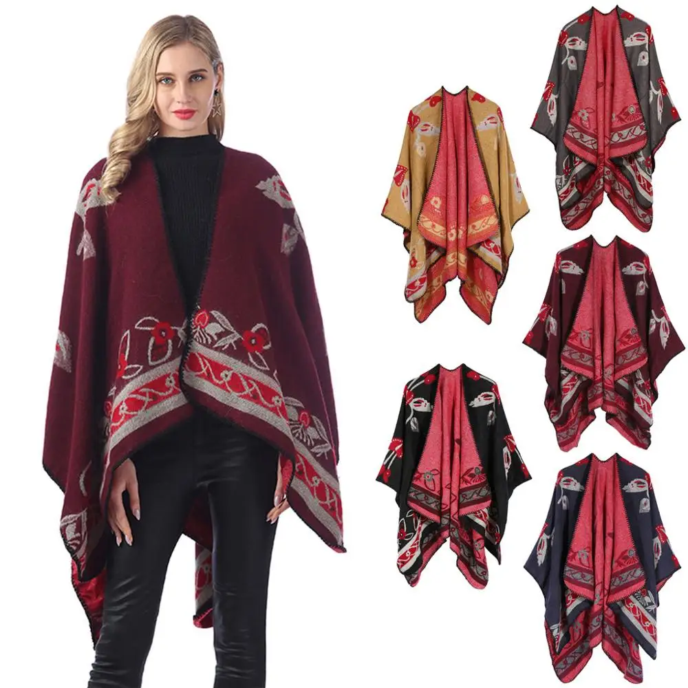Зимняя накидка для женщин мягкий кашемировый кардиган с принтом шаль пальто