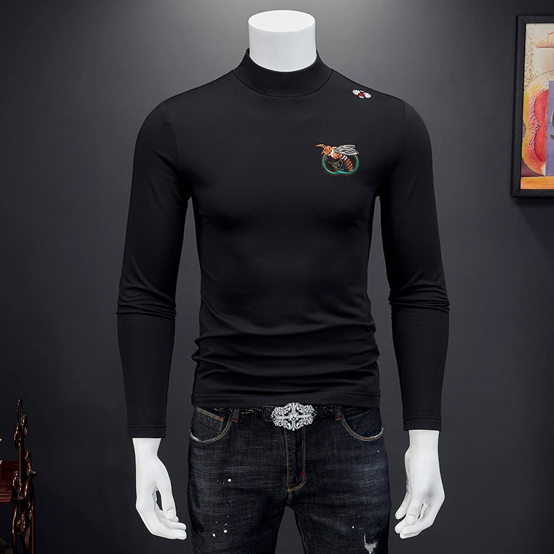 Tishert Homem 7xl Зимняя Вышивка полувысокая свинцовая футболка с длинным рукавом толстые теплые странные вещи Клубные наряды Королевская Футболка мужская