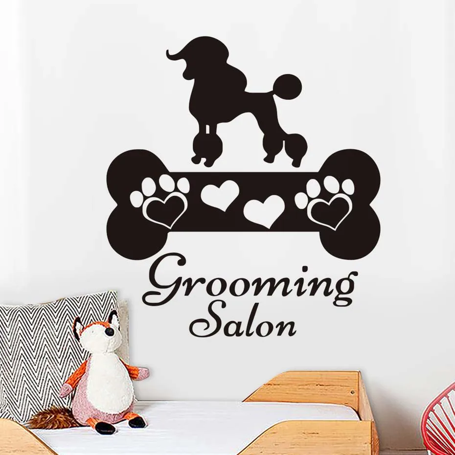 

Grooming Salon Wall Sticker Dog And Bone Wall Decals Vinyl Living Room Bedroom Home Decor Pet Shop Decoration Murals