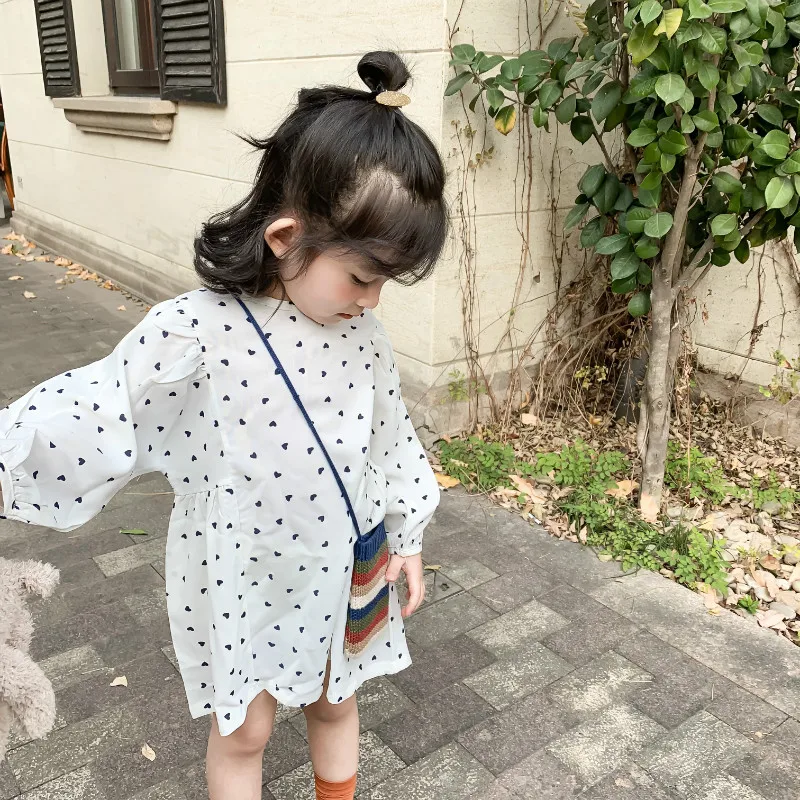 Шифоновое платье с принтом в виде сердца для маленьких девочек повседневные