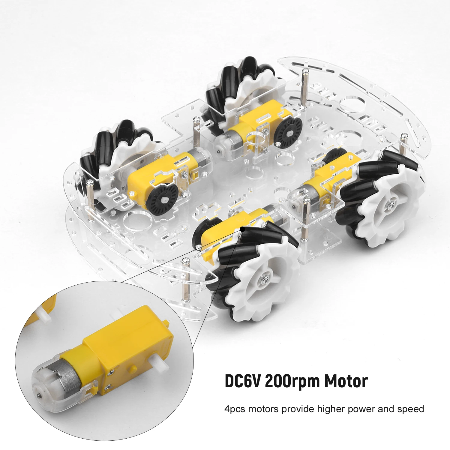 4WD Smart Car Chassis DIY Kit Omni-mobile Dual Layer Platform 4 Omni-directional Wheels Solid Robotic Transparent | Инструменты