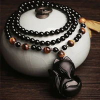 new natural obsidian fox pendant stone scrub diy fox necklace chain men women multi circle bracelet jewelry pendant