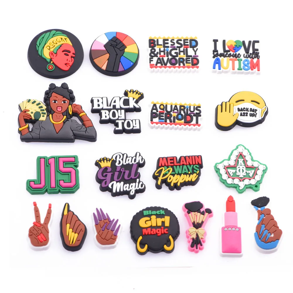 1 Pcs Black Girl Magic Croc Shoe Charms Accessories Decorations Clog Sandals PVC Black Lives Matter Charm Button BLM Girl Gift