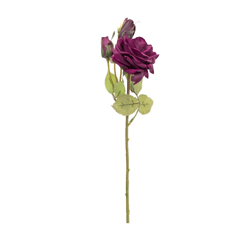 Deep Purple Красивые большие искусственные розы, латексные цветы, ветка 2 бутона, настоящие на ощупь, свадебные фальшивые цветы для дома, рождественские украшения, белые - Цвет: Deep Purple