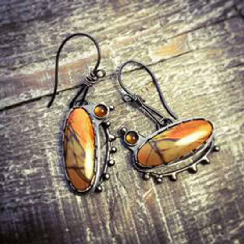 2019 винтажные креативные серьги-капли с желтым камнем для женщин длинные висячие