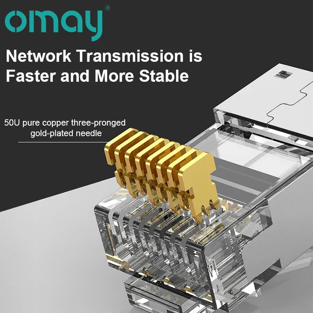 OMAY CAT6/7 CAT5E RJ45 Connectors Pass Through Modular Plug Network UTP 3/50μ Gold-Plated 8P8C Crimp End for Ethernet Cable 2