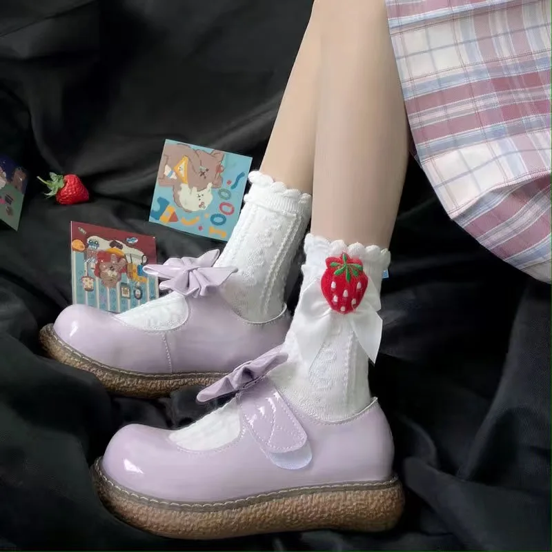 

Japanese Kawaii Strawberry Sweet Lolita Girl Socks Cute Lovely Female jk White Black Cow Ankle Socks Cotton Socking High Qualit