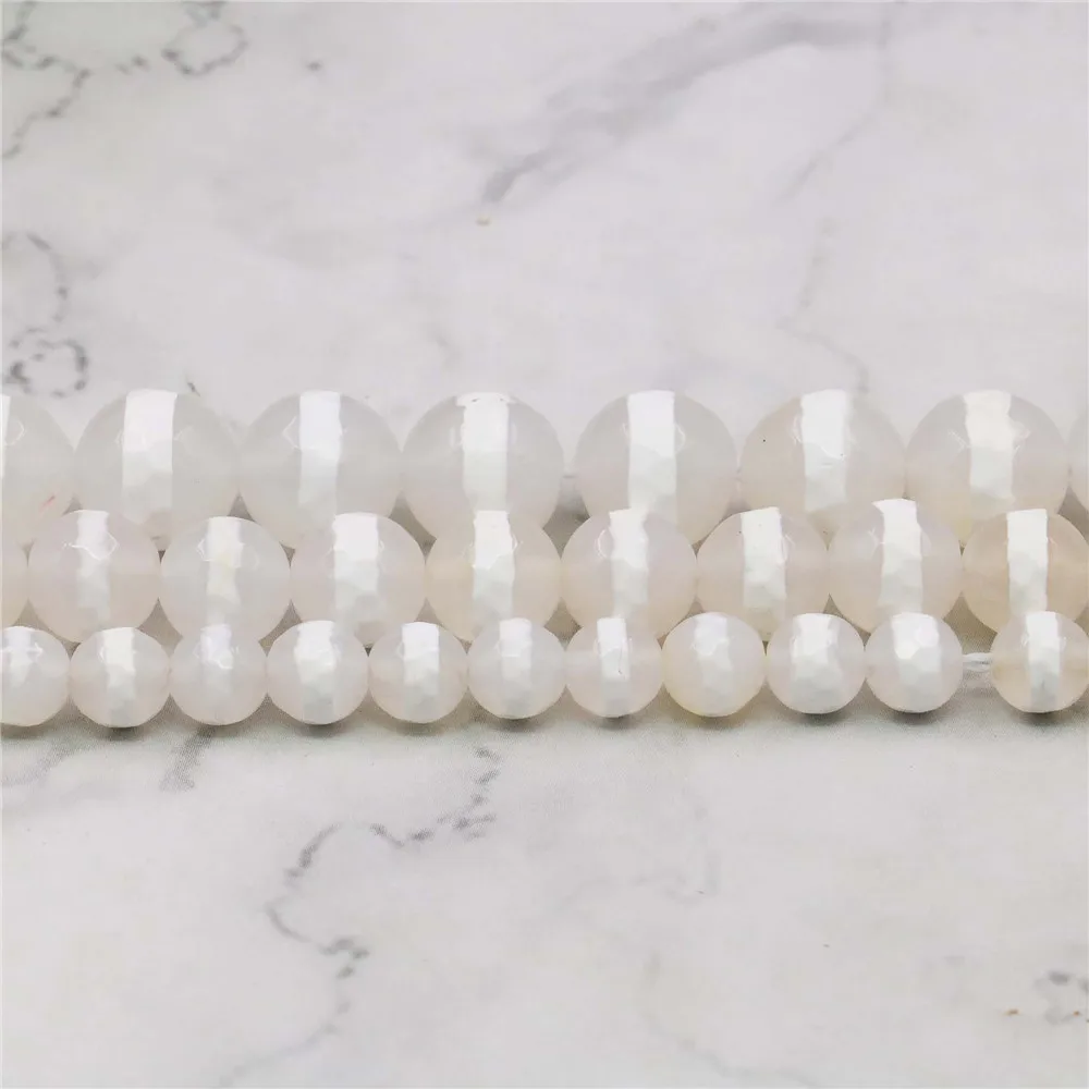 Бусины из агата с ониксом для женщин и девушек Круглые граненые белые Агаты в
