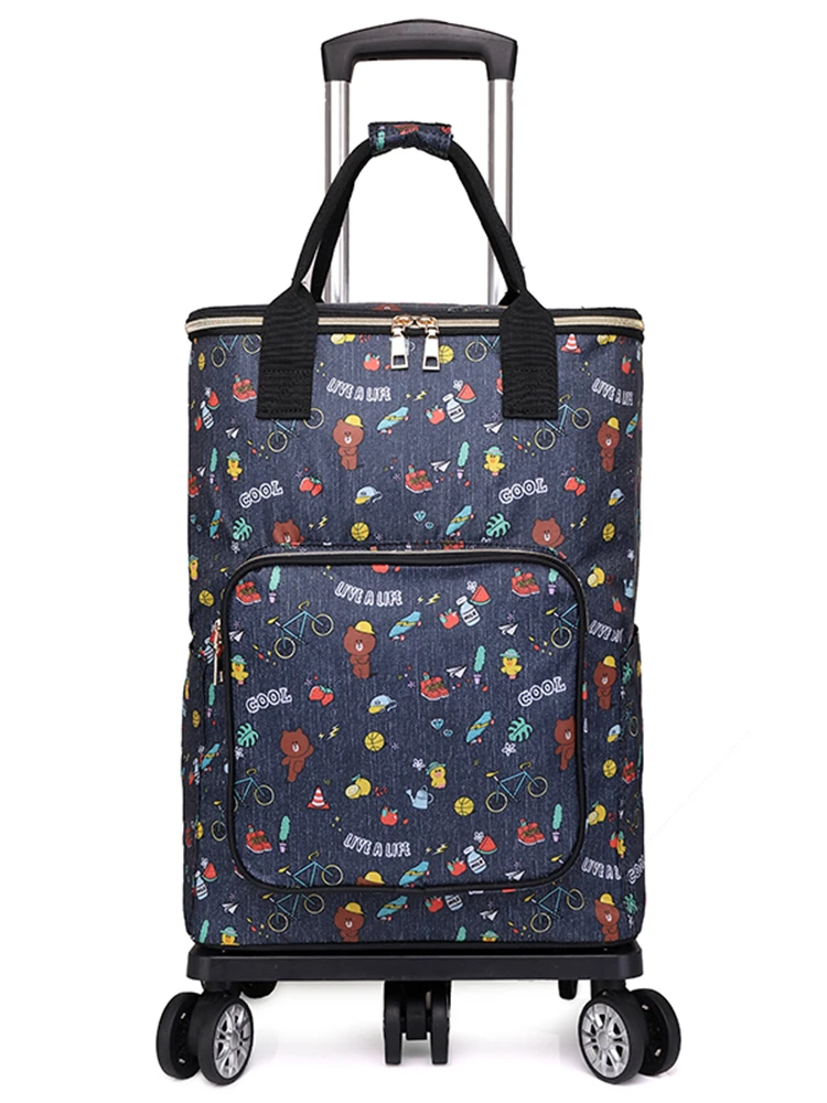 

Shopping Bag with Wheels Folding Carts for Groceries Convenient Storage Extra Basket Alluminum Alloy Handle