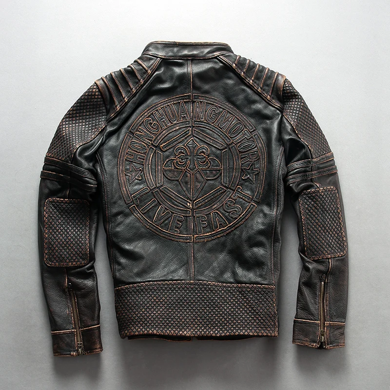 

genuine AVIREX FLY leather jacket men Vintage slim fit real leather coat cowskin stand-down collar men'smotorcycle biker jacket