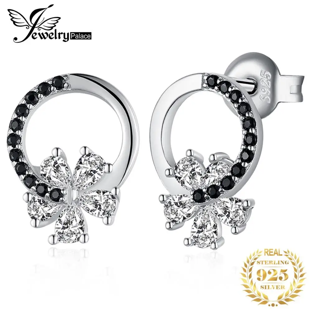 

JewelryPalace 2.5ct Cubic Zirconia Flower Genuine Black Spinel Stud Earrings 925 Sterling Silver Earrings Women Jewelry