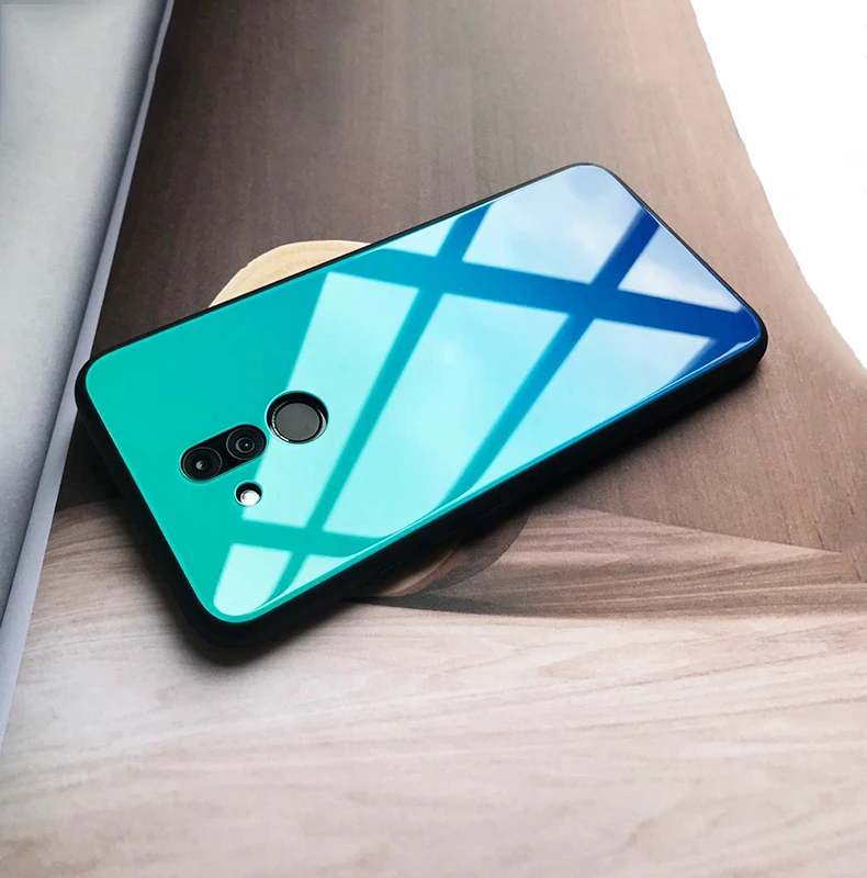Градиентный чехол из закаленного стекла для mate 20 Lite Роскошная мягкая силиконовая