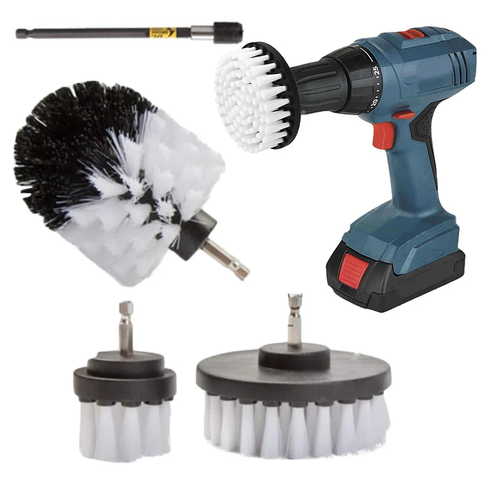 

4 Pcs Drill Brush (Not Including Drill Bit)Car Detailing Kit Attachment Soft Bristle Power Scrubber White Quickly Effectively