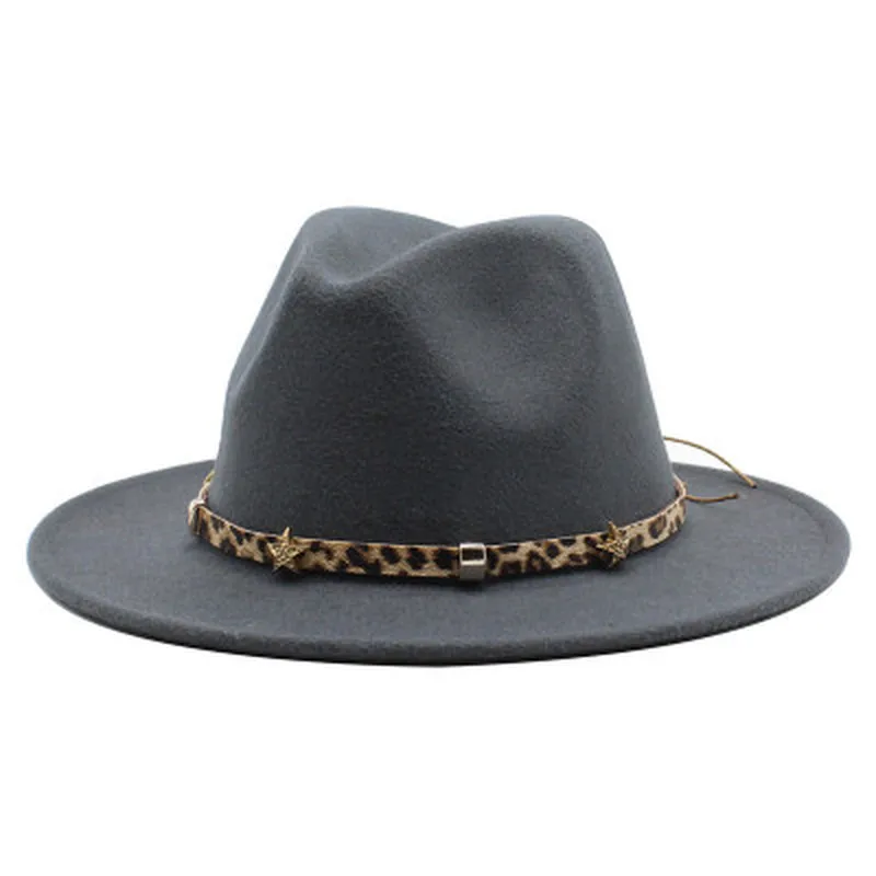 

winter women hats fedora felt with band belt leopard men hats wide brim solid panama derby fascinator casual vintage winter hat