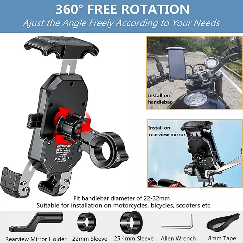 15w qi wireless and usb charger phone holder gps phone mount for motorcycle handlebar phone accessories free global shipping