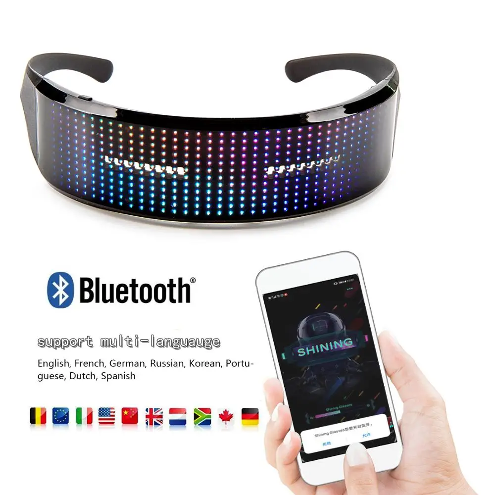 

Bluetooth LED Party Glasses APP Control RGB Luminous USB Charge DIY Multi-lingual Quick Flash LED EMD DJ Electric Glasses