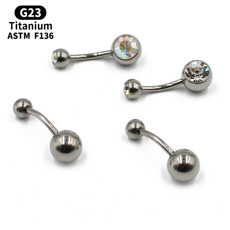 

G23 Titanium Belly Button Rings Externally Threaded Double Women zircon Navel Rings Hinge segment Steel Piercings Body Jewelry