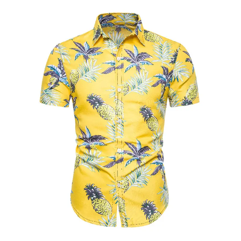 

Hawaiian style Men's short Sleeve Print Shirt Vacation Casual Stand Collar Button Loose Shirt Apparel Comfort Tops