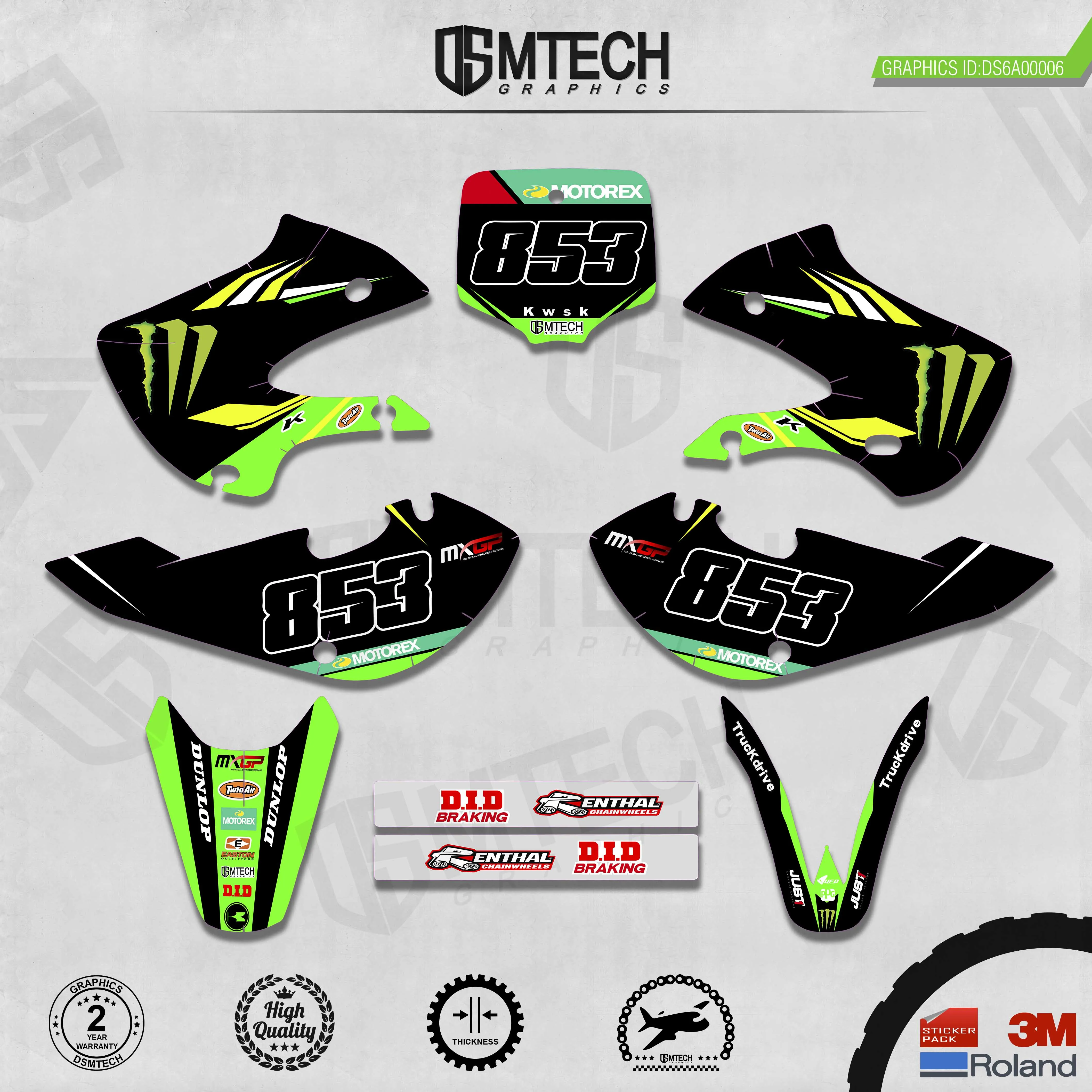 DSMTECH Customized Team Graphics Backgrounds Decals 3M Custom Stickers For KAWASAKI  2000-2020 KX65 006