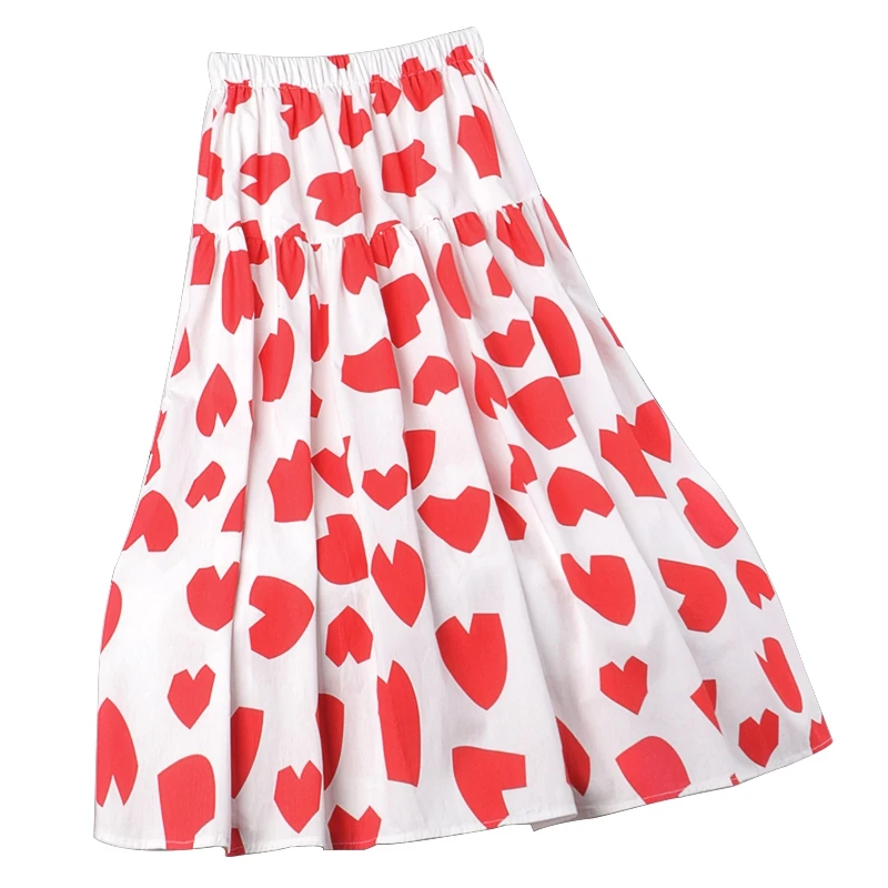 

Long Skirts High Waist 2021 Women Summer A-line Pleated Skirt Elegant Print Slim Elastic Waist Casual Clothes Women Midi Skirt