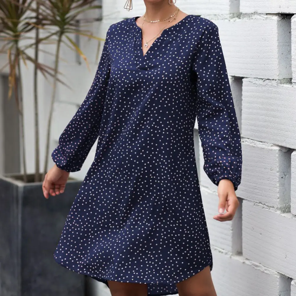 Женское платье в горошек облегающее платье-рубашка с V-образным вырезом и длинным