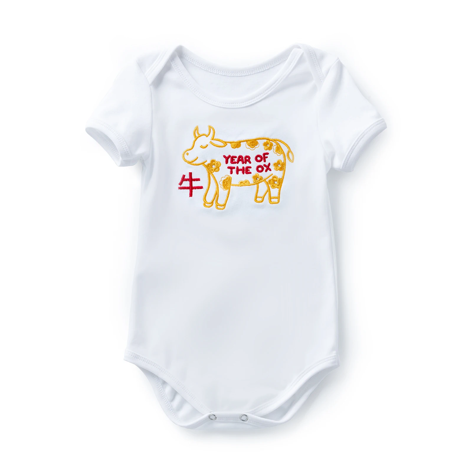 

0-2 Year Newborn Baby Girls or Boys Fashion Clothes Romper Cotton Children New Year of the ox design Costume with Embroidery