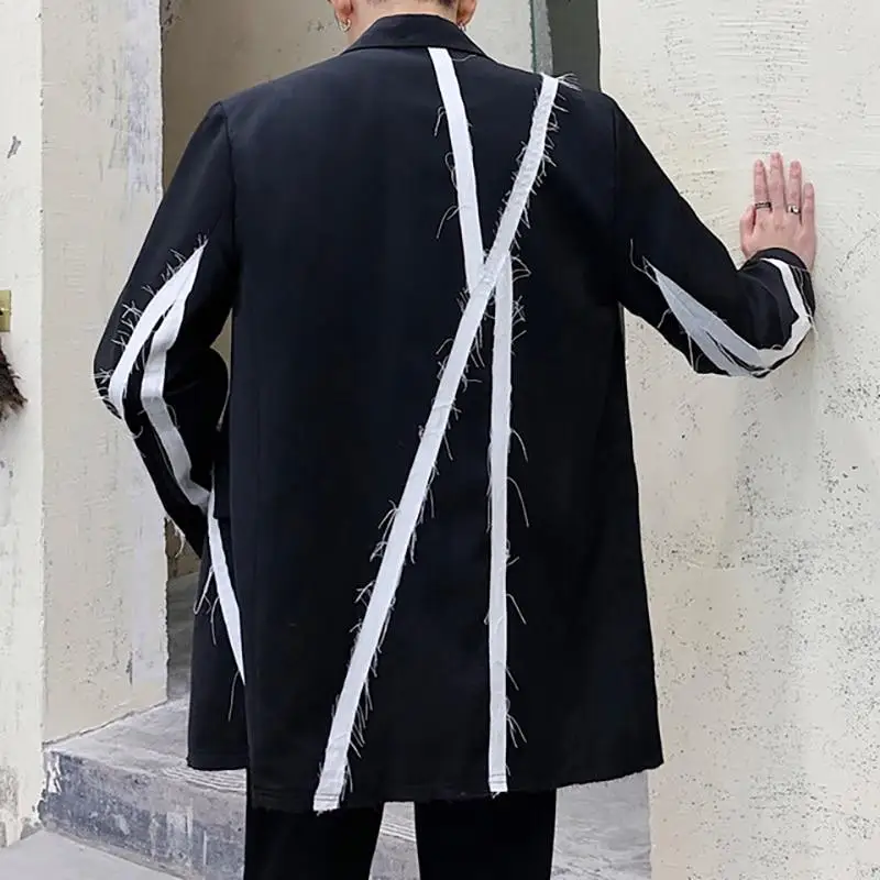 2021 Spring/autumn suit jacket korean retro style Gothic Black And White Loose Splice Stage Costumes fashion slim  Men Blazer