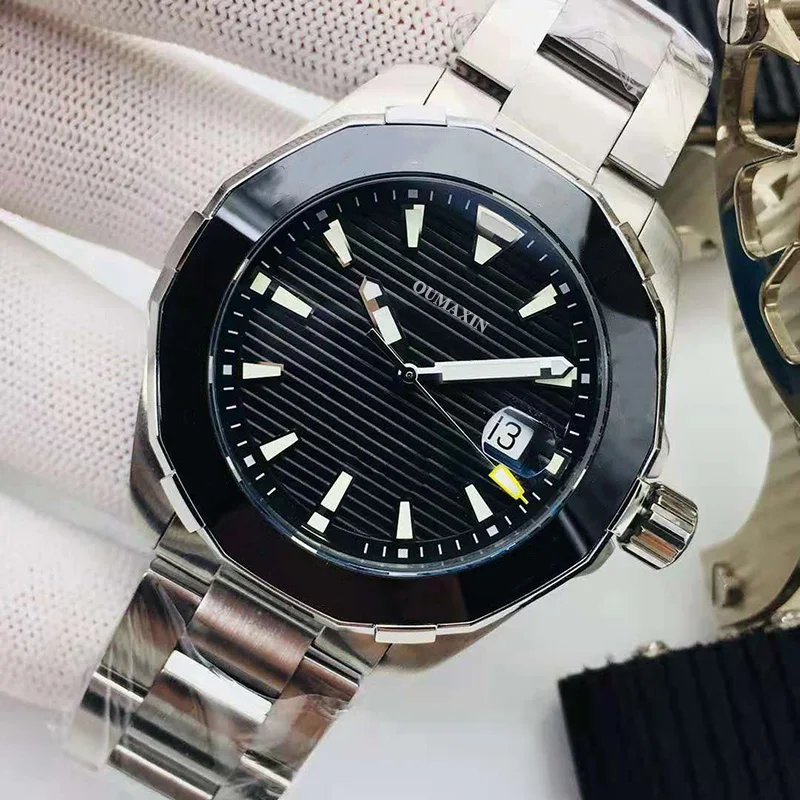 

43mm luxury brand men's watch automatic mechanical black dial ceramic outer ring 316 stainless steel